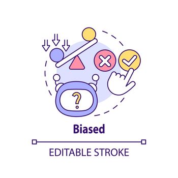 Biased concept icon. Decision making problem. Drawback of machine learning abstract idea thin line illustration. Isolated outline drawing. Editable stroke. Arial, Myriad Pro-Bold fonts used