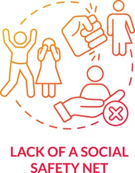Lack of social safety net red concept icon
