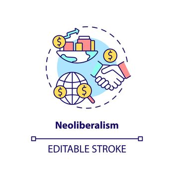 Neoliberalism concept icon. Free international market and trading relationship abstract idea thin line illustration. Isolated outline drawing. Editable stroke. Arial, Myriad Pro-Bold fonts used