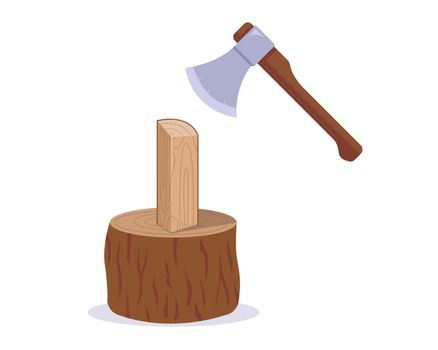 chop wood with an ax for heating. preparation of firewood for the winter.
