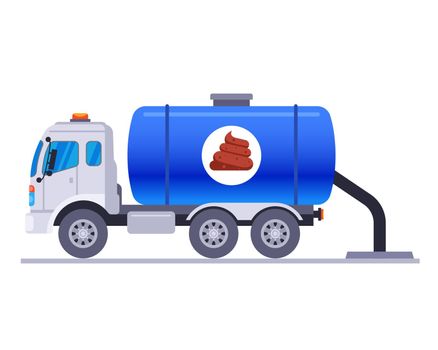 blue truck flusher pumping out feces into the sewer.