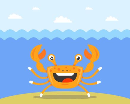 cheerful orange crab under sea water.
