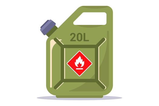 red canister of gasoline. Caution Flammable.