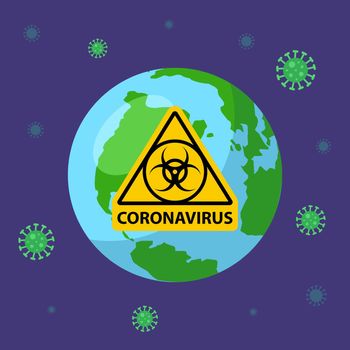 the planet is sick with a coronovirus. yellow sign biological weapons.