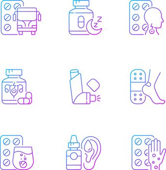 Pharmaceutical drugs gradient linear vector icons set