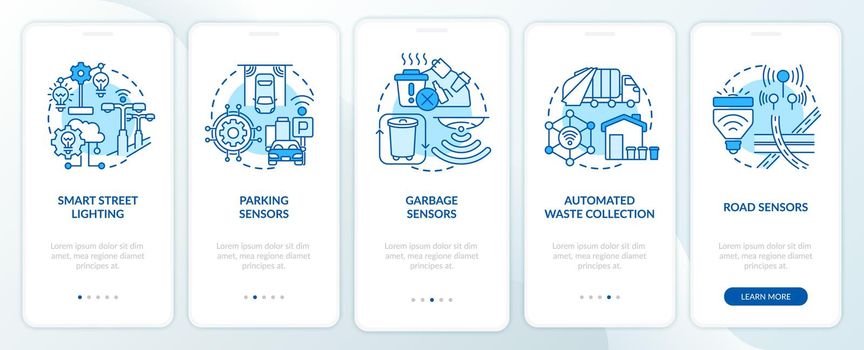 Smart city infrastructure blue onboarding mobile app page screen