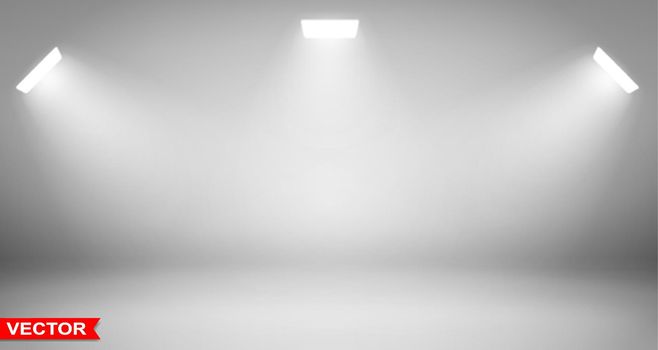 Empty gray studio background with spotlights