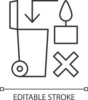 Never throw hot wax in trash bin linear manual label icon