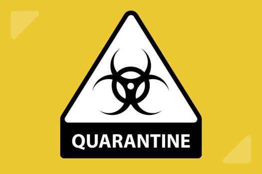 quarantine sign in a triangle on a city-background.