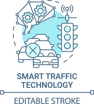 Smart traffic technology blue concept icon. Roadway moving control abstract idea thin line illustration. Way of city traffic jam abolition. Vector isolated outline color drawing. Editable stroke