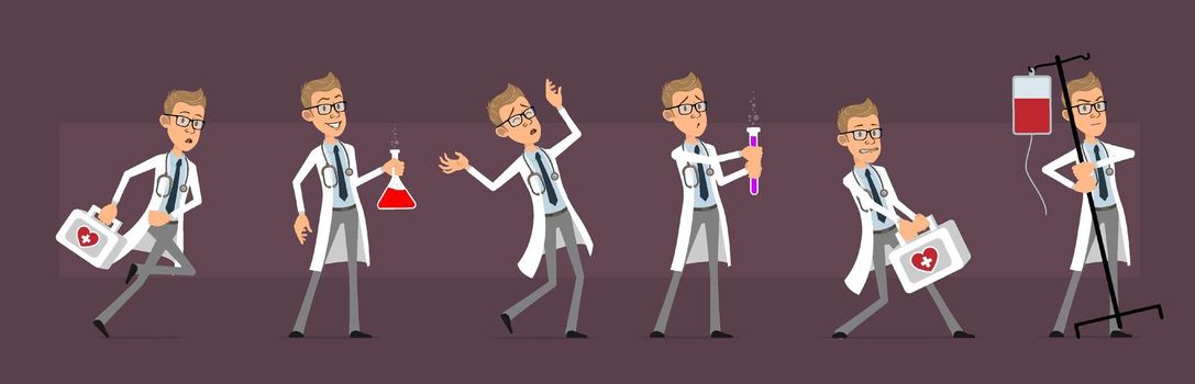 Cartoon doctor or scientist character vector set