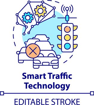 Smart traffic technology concept icon. Driving control system abstract idea thin line illustration. Vehicle moving management. Vector isolated outline color drawing. Editable stroke