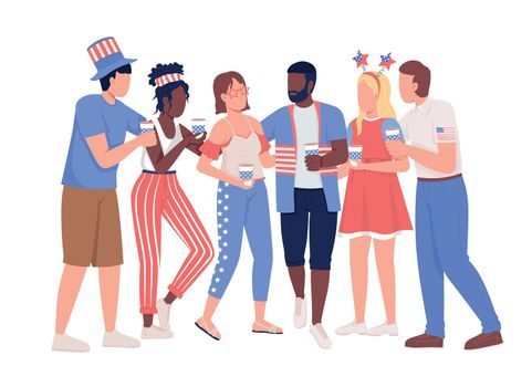 Friends group celebrating July fourth semi flat color vector characters
