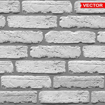 Realistic gray old brick wall texture with cracks. Layered vector seamless background.