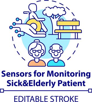 Sensors for monitoring patients concept icon