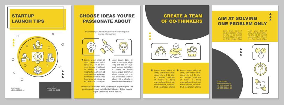 Startup launch tips yellow brochure template
