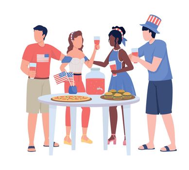 Friends celebrating Independence day semi flat color vector characters