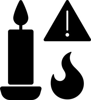 Fire danger from candles black glyph manual label icon