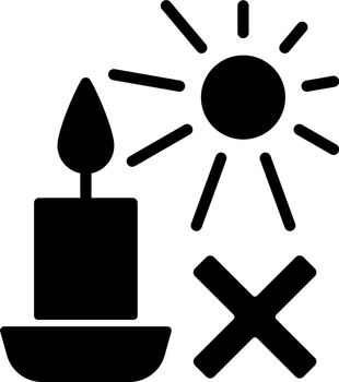 Protect candles from direct sunlight black glyph manual label icon