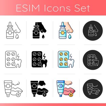 Survival first aid kit icons set