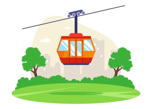 climb the mountains by cable car. orange lift.