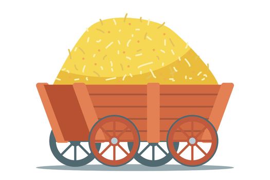 yellow haystack in a wooden cart.