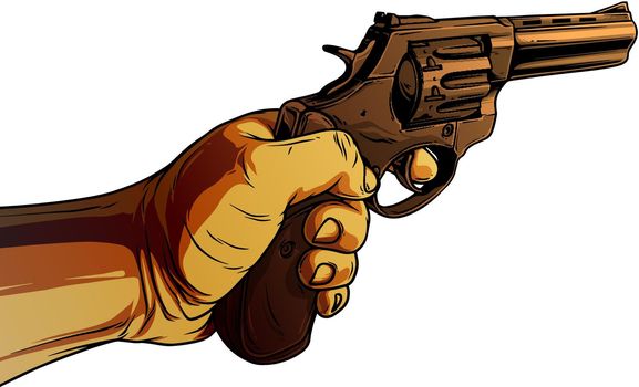 Cartoon human hand holding old revolver