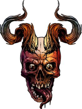 Graphic colorful human skull with bull horns