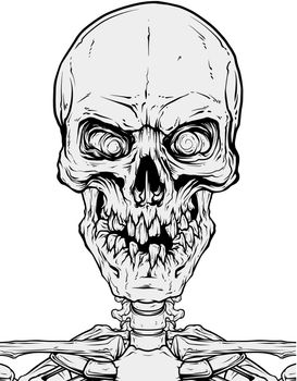 Detailed graphic human skull with broken teeth