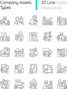 Business assets linear icons set