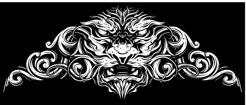 Graphic decorative lion head with ornate