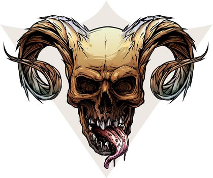 Graphic colorful human skull with deamon horns