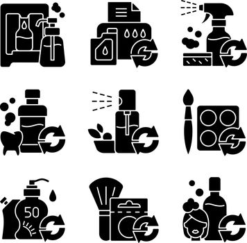 Reusable products black glyph icons set on white space