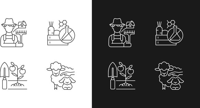 Agriculture and farming linear icons set for dark and light mode
