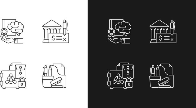 Corporate intellectual property linear icons set for dark and light mode