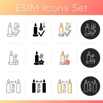 Burning candles safely manual label icons set