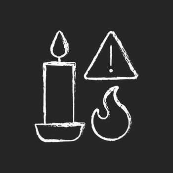 Fire danger from candles chalk white manual label icon on dark background