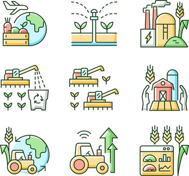 Agricultural business RGB color icons set