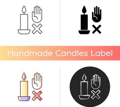 Never touch burning candle manual label icon