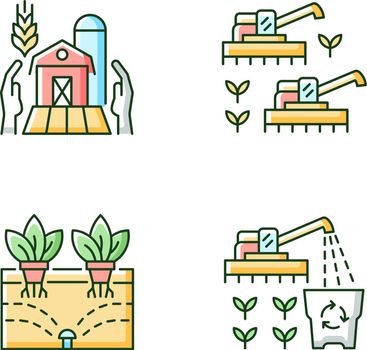 Agriculture and farming RGB color icons set