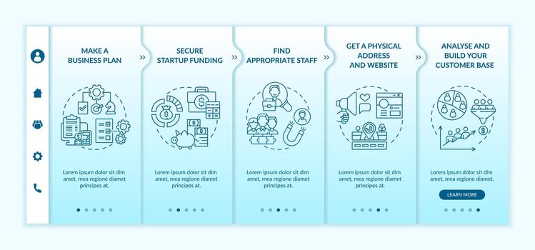 Startup launch steps onboarding vector template