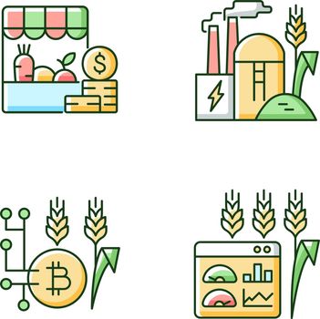 Agricultural innovations RGB color icons set