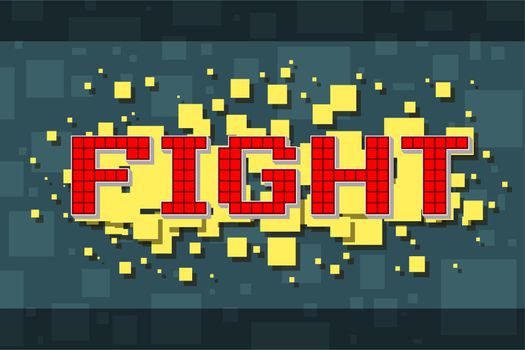 Red pixel retro fight button for video games