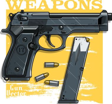 Graphic detailed handgun pistol with ammo clip