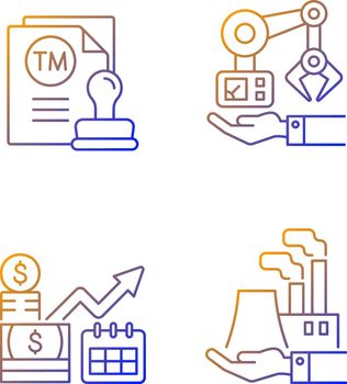 Long term business investments gradient linear vector icons set
