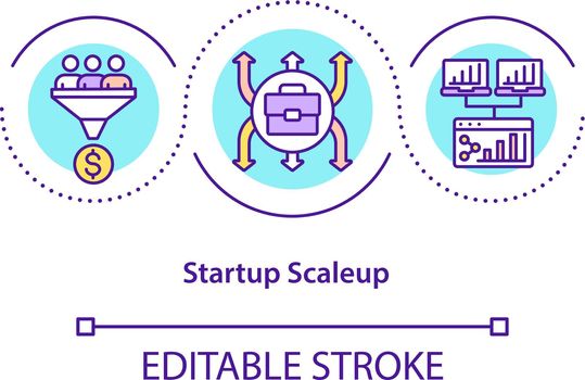 Startup scaleup concept icon. Company growth and business development. Successful strategy. Start up launch abstract idea thin line illustration. Vector isolated outline color drawing. Editable stroke