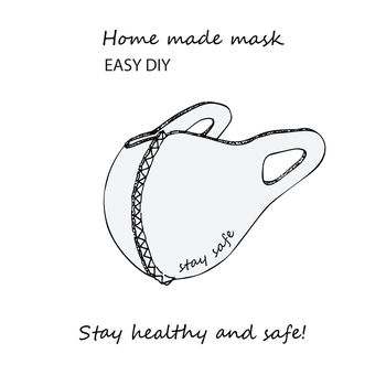 Design concept of Medical information poster with text Stay healthy and safe Home made face pollution textile mask. Hand drawn line icon. Minimalistic style.
