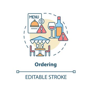 Ordering concept icon. Table manners. Dining rules. Restaurant etiquette abstract idea thin line illustration. Isolated outline drawing. Editable stroke. Arial, Myriad Pro-Bold fonts used