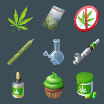 Set of cannabis production and equipment icons