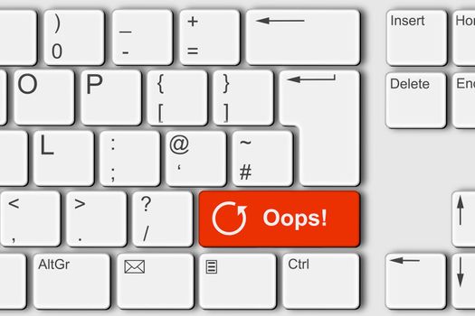 Oops undo concept PC computer keyboard 3d illustration